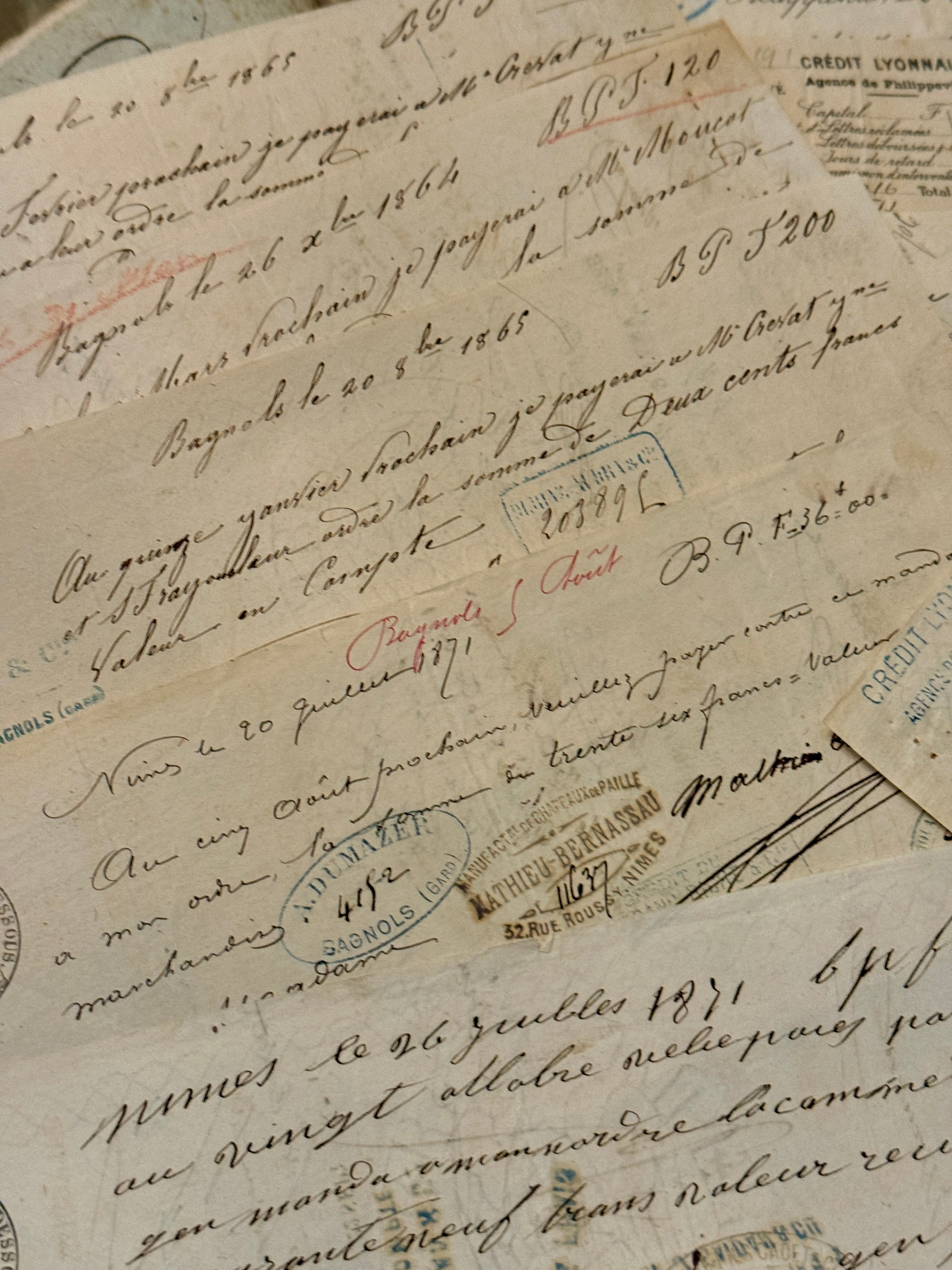 Sets/4 Antique 1800s French Receipts