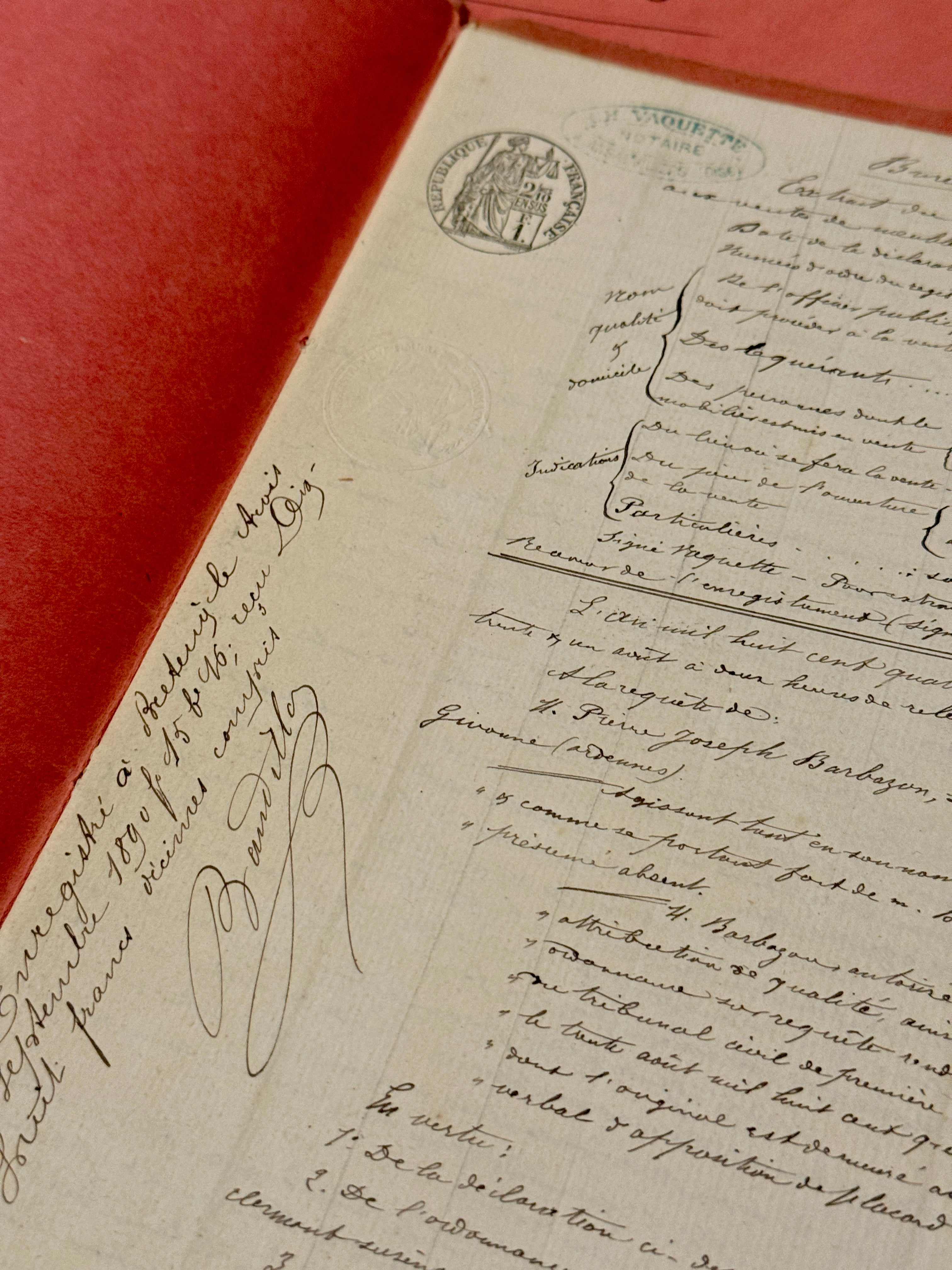 Antique 1890s French Calligraphy Pages in Original Red Folder