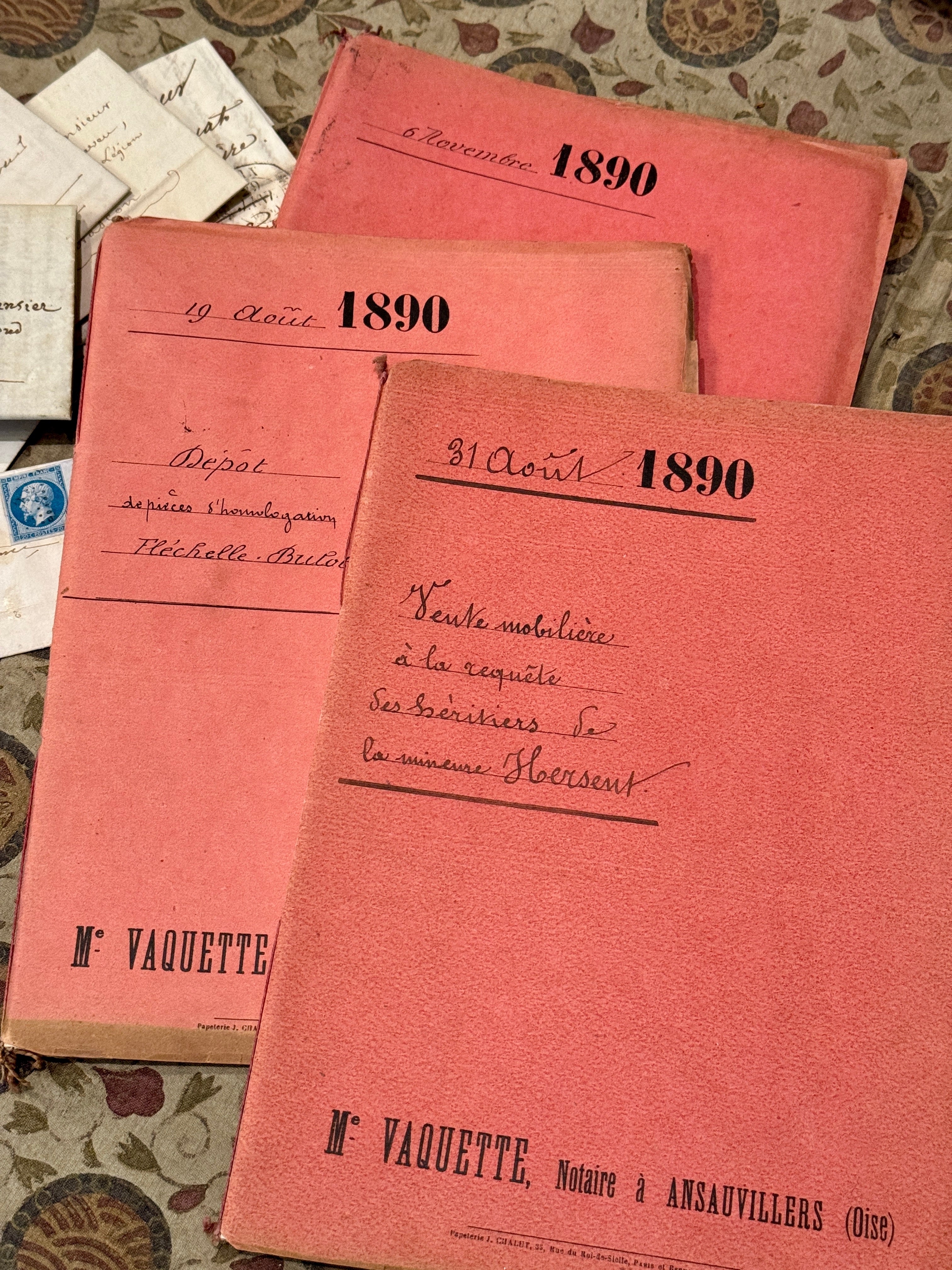 Antique 1890s French Calligraphy Pages in Original Red Folder