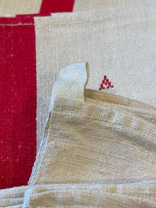 Antique Linen/Hemp Red Striped Torchon from the Farm Stitched FA