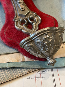 Antique French Crucifix & Holy Water Font - Red Velvet