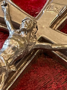 Antique French Crucifix & Holy Water Font - Red Velvet