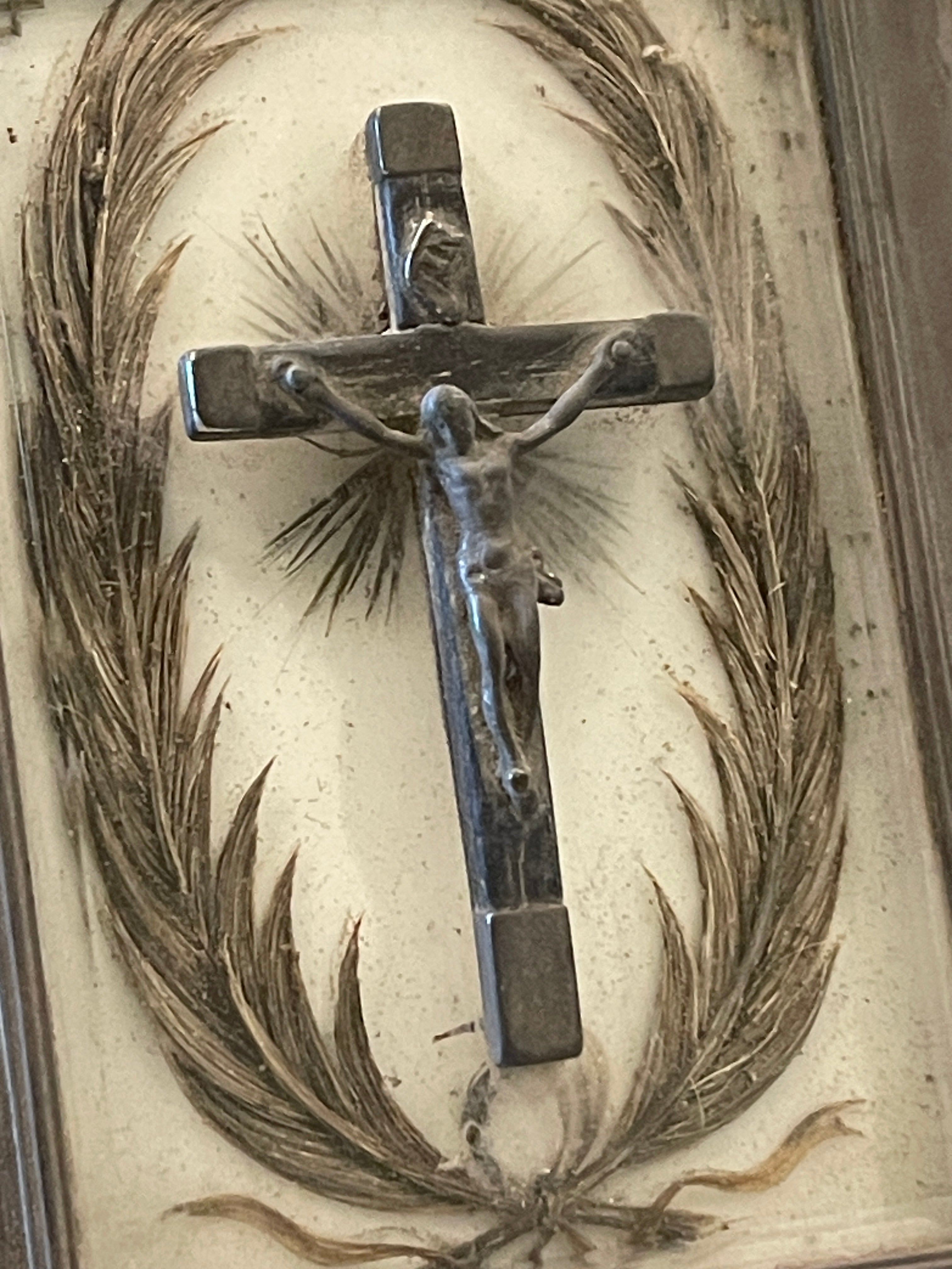 Beautiful 1800's Antique French Relic Frame with Cross
