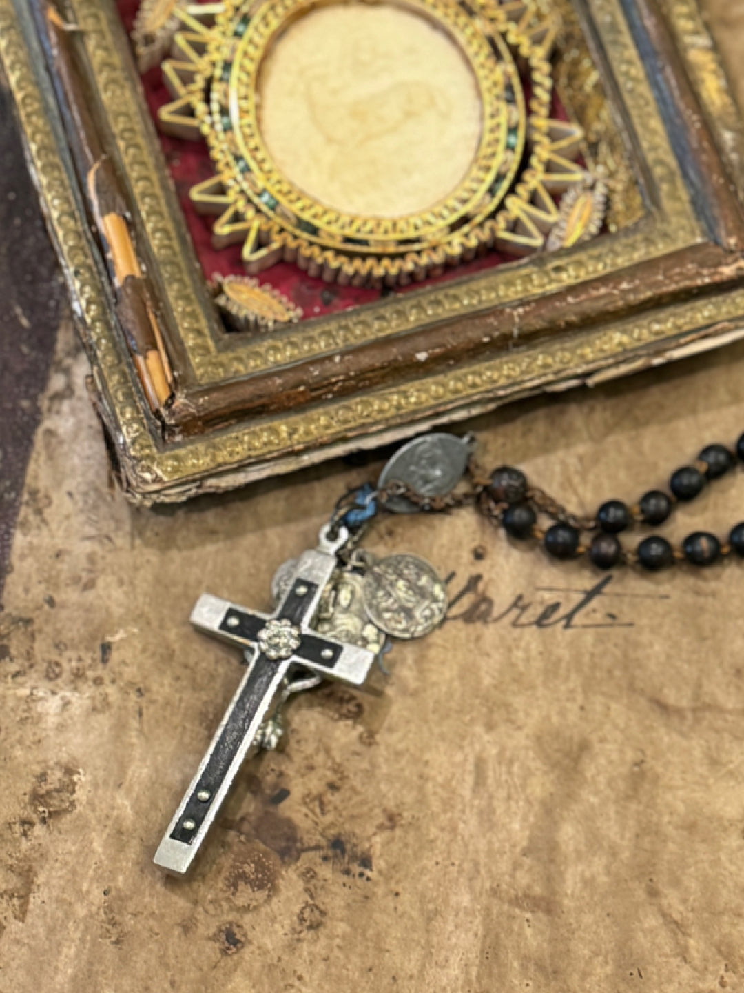 Antique French Rosary Piece with Small Medals - RO8