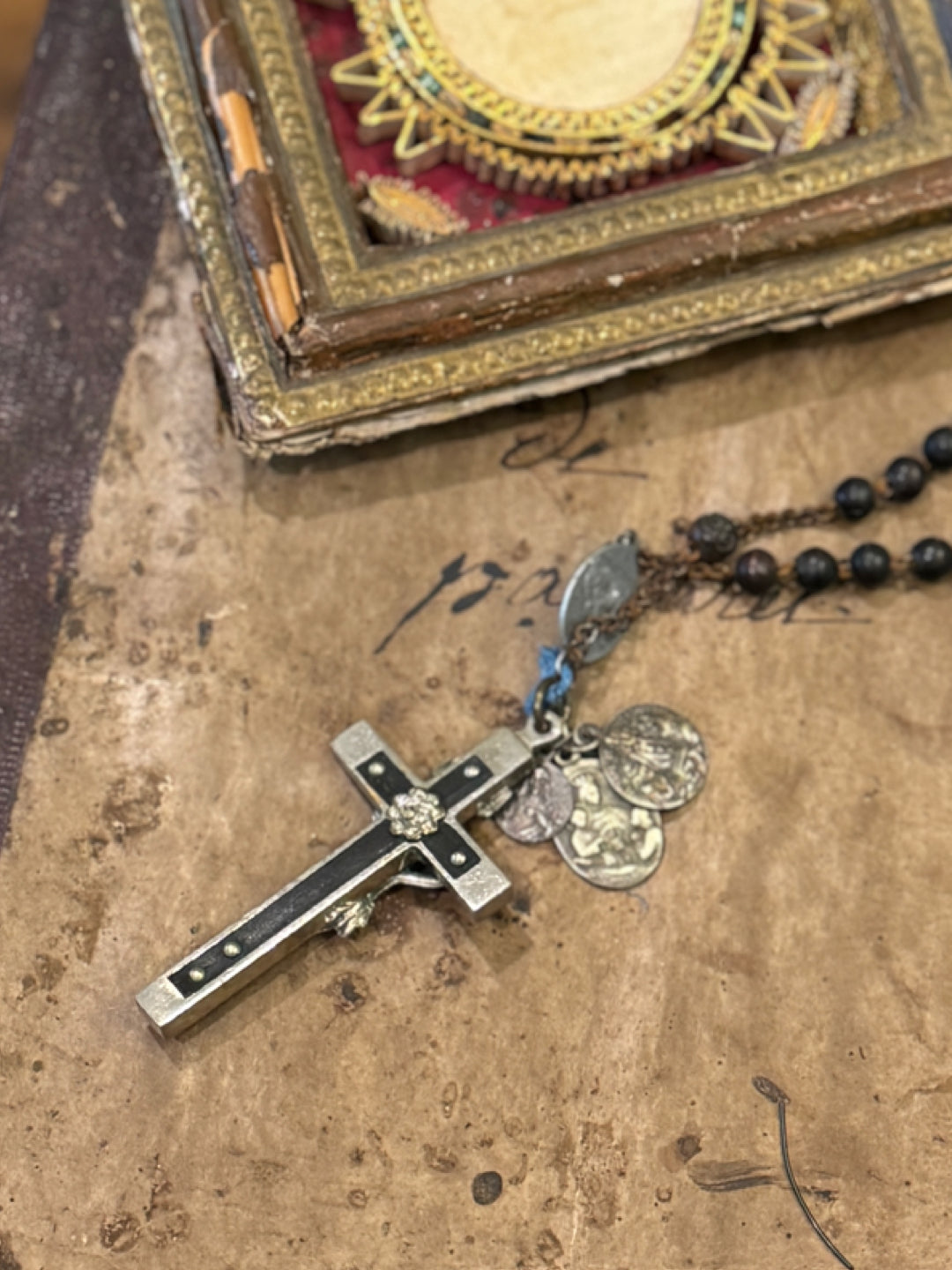 Antique French Rosary Piece with Small Medals - RO8