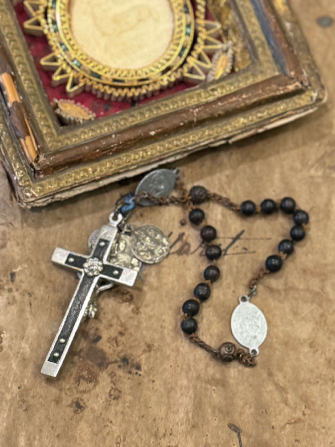 Antique French Rosary Piece with Small Medals - RO8