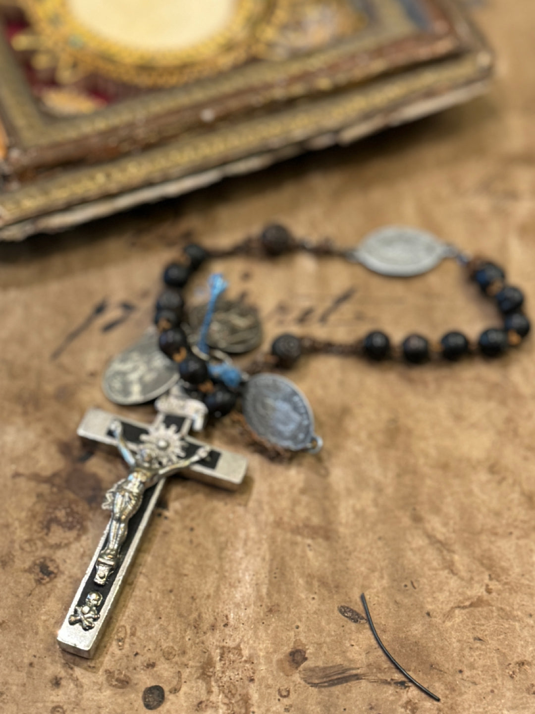 Antique French Rosary Piece with Small Medals - RO8