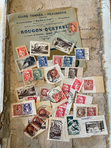 Antique French "ROUGON-QUEYREL" Envelope with Misc. Ephemera
