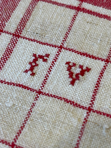 Antique Linen/Hemp Red Striped Torchon from the Farm Stitched FV or RV