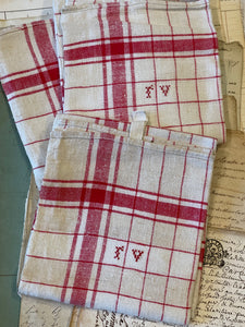 Antique Linen/Hemp Red Striped Torchon from the Farm Stitched FV or RV