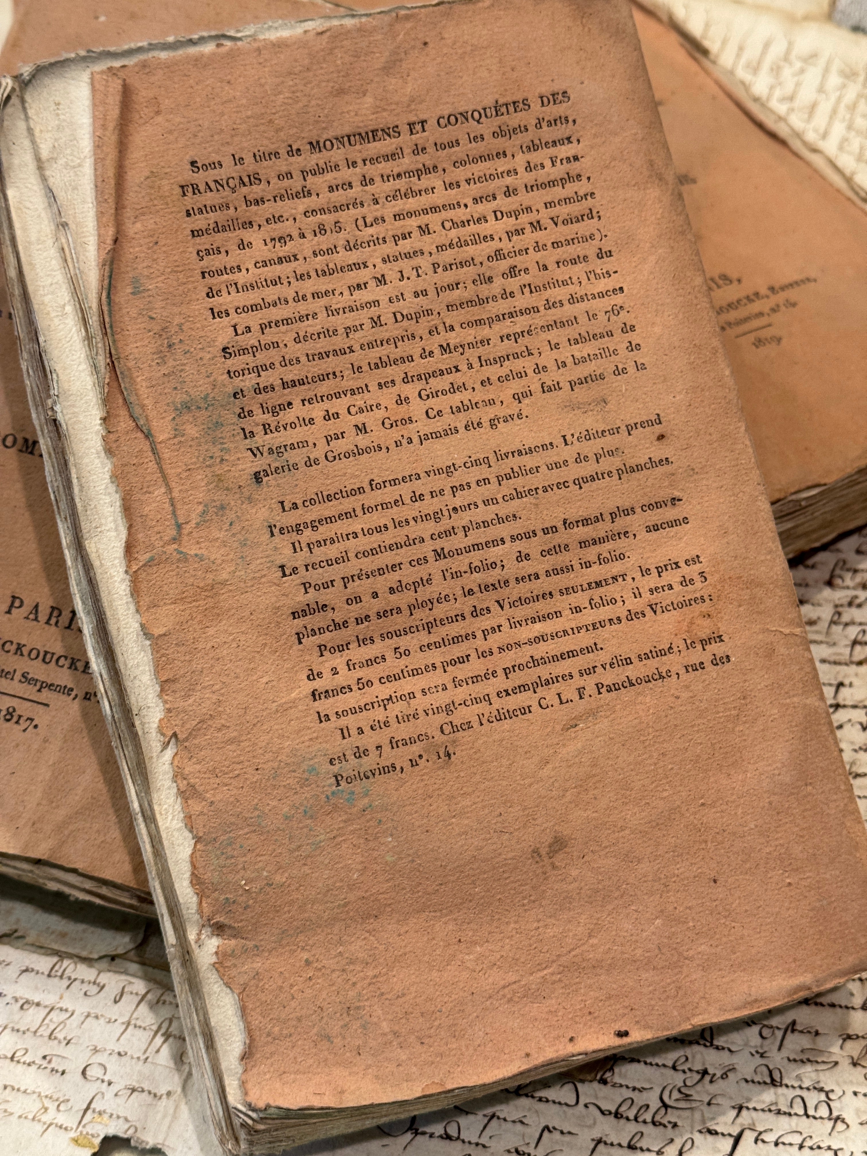 Antique 1810 - 1819 French Pale Salmon Deckled Edge Book