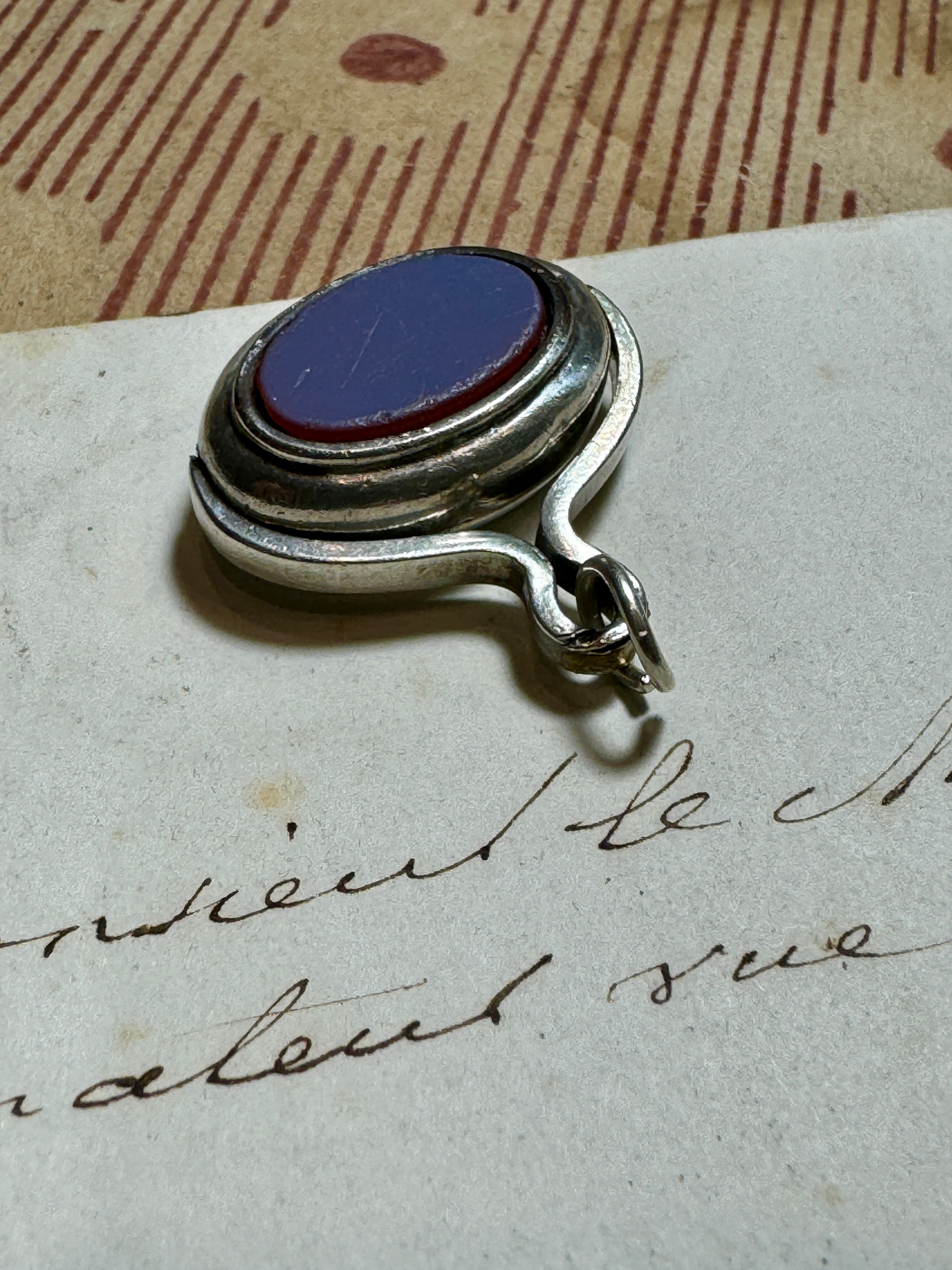 Antique Edwardian Silver Sardonyx Spinning Fob/Seal/Pendant