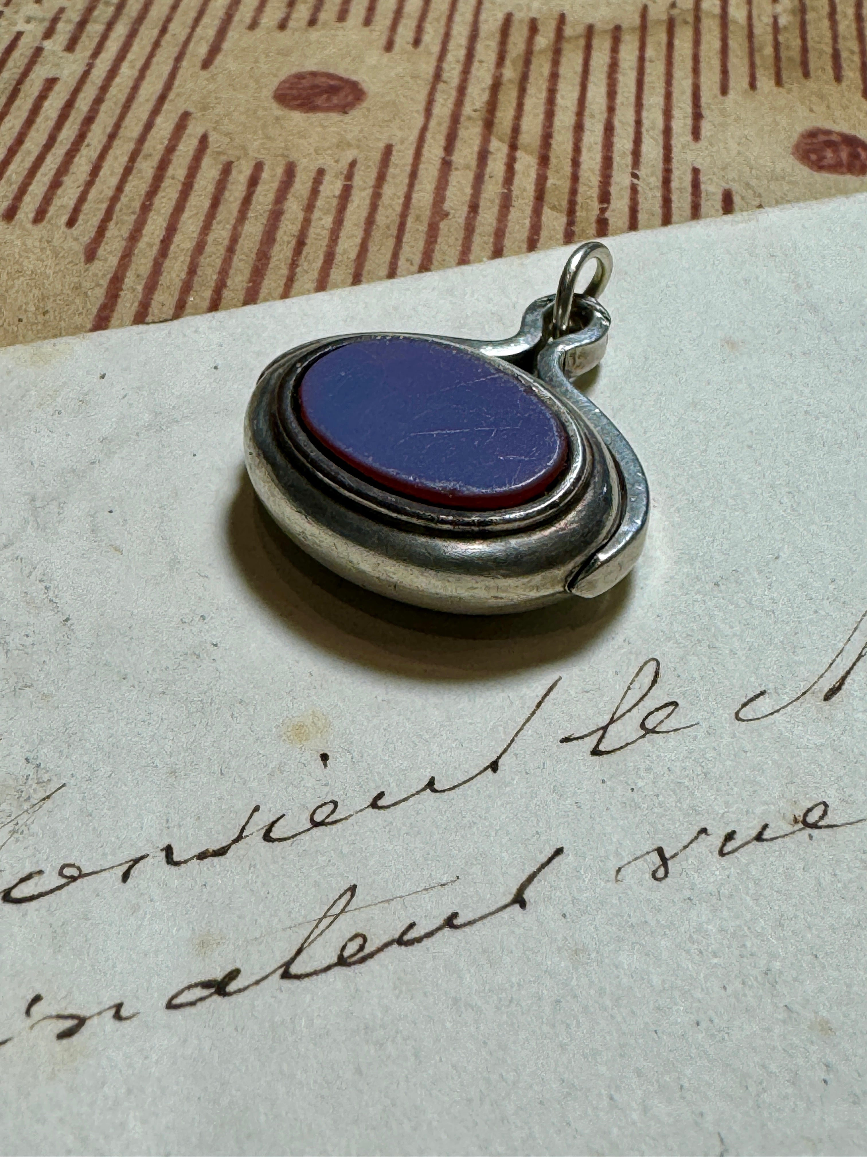 Antique Edwardian Silver Sardonyx Spinning Fob/Seal/Pendant
