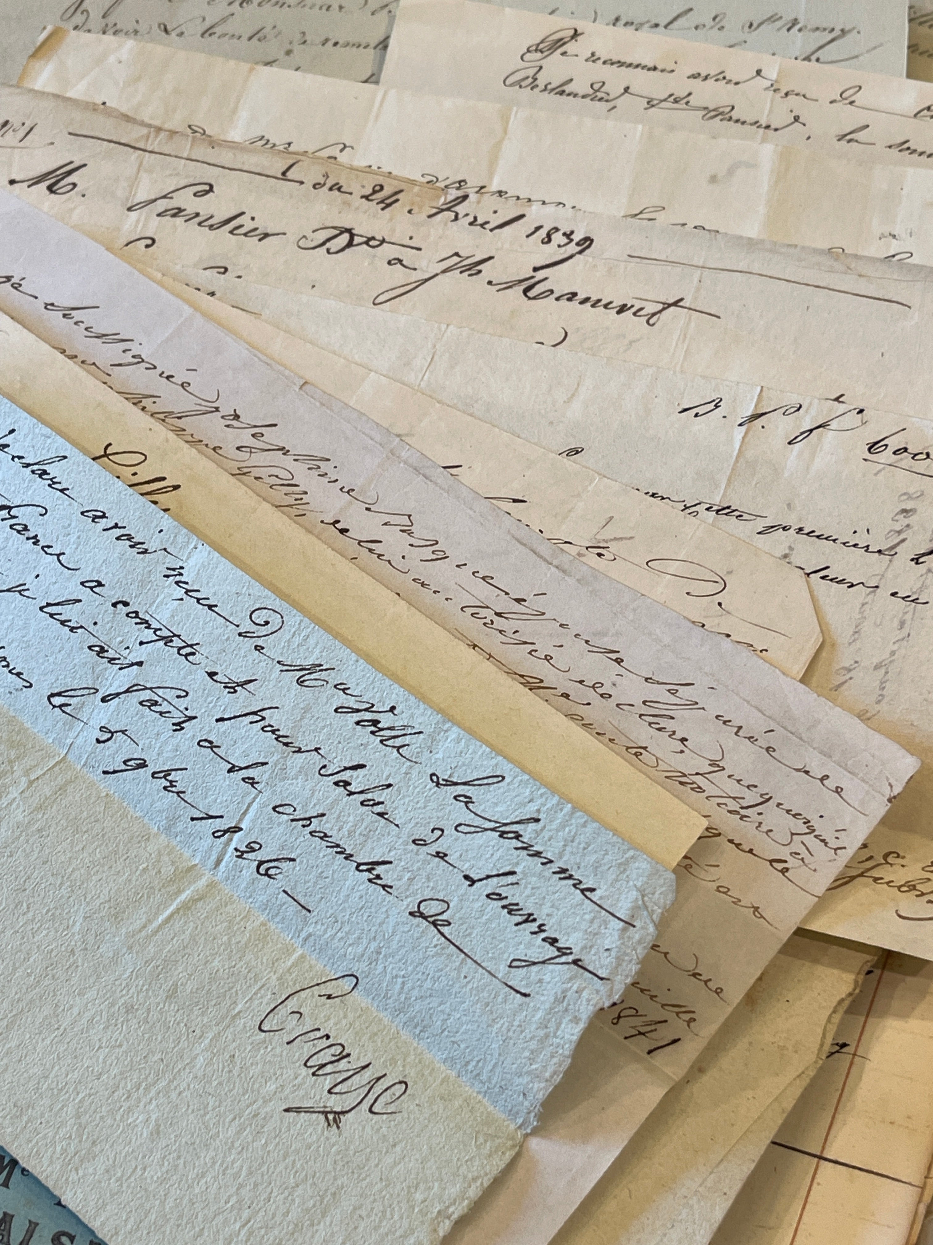 Antique French Handwritten Scrap Paper - 1800’s Ephemera - Sets of 12