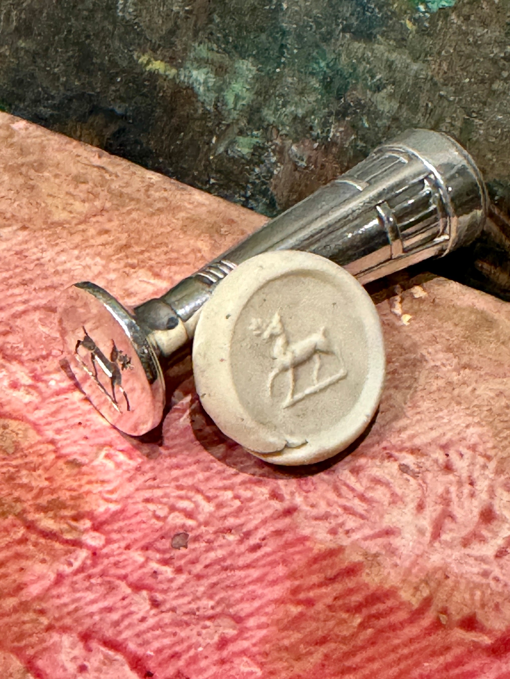 Circa 1910 Norwegian Jugendstil SOLID Silver Deer Intaglio Letter Seal