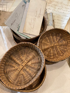Antique French Bistro Straw Woven Baskets