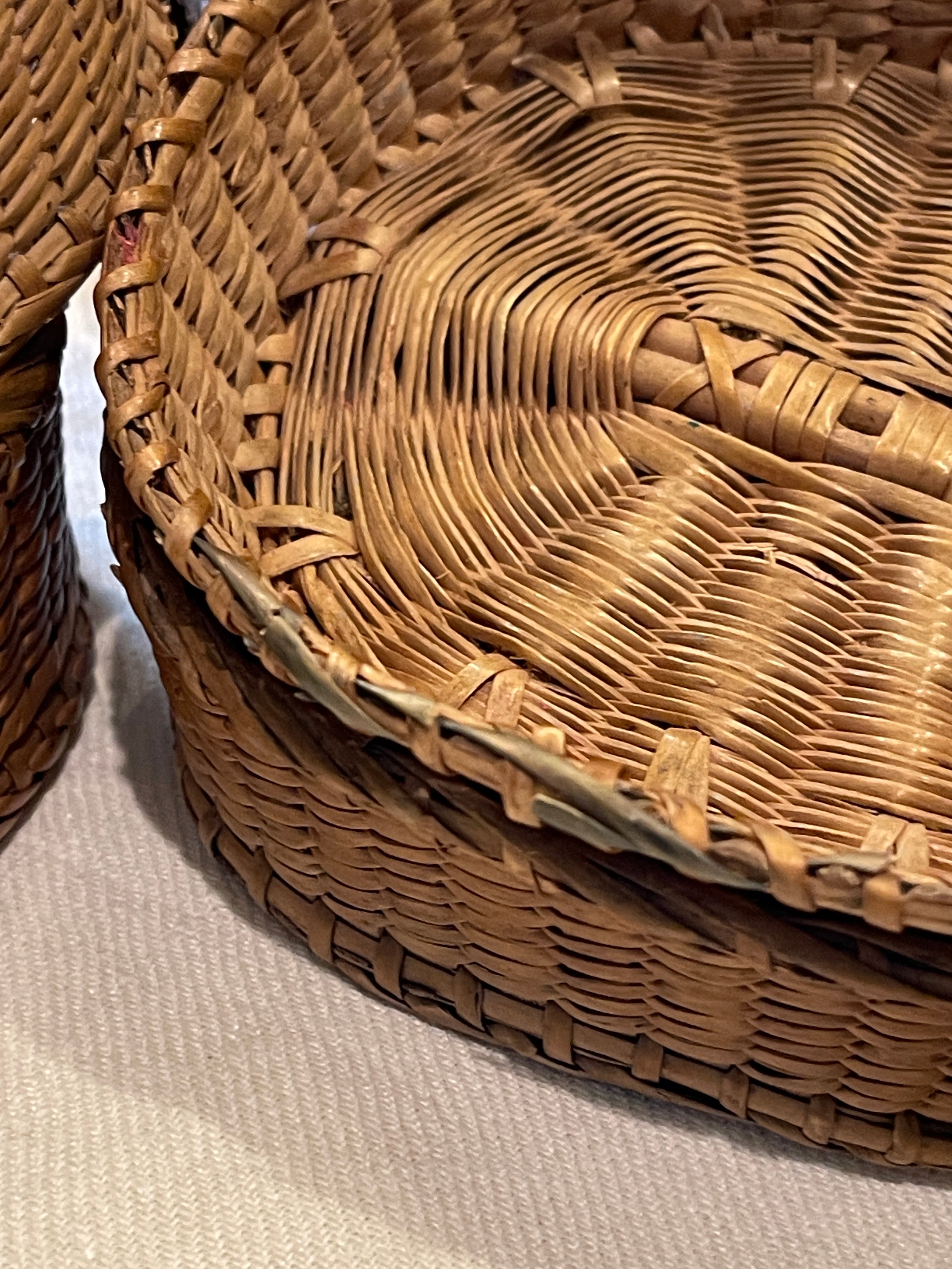 Antique French Bistro Straw Woven Baskets