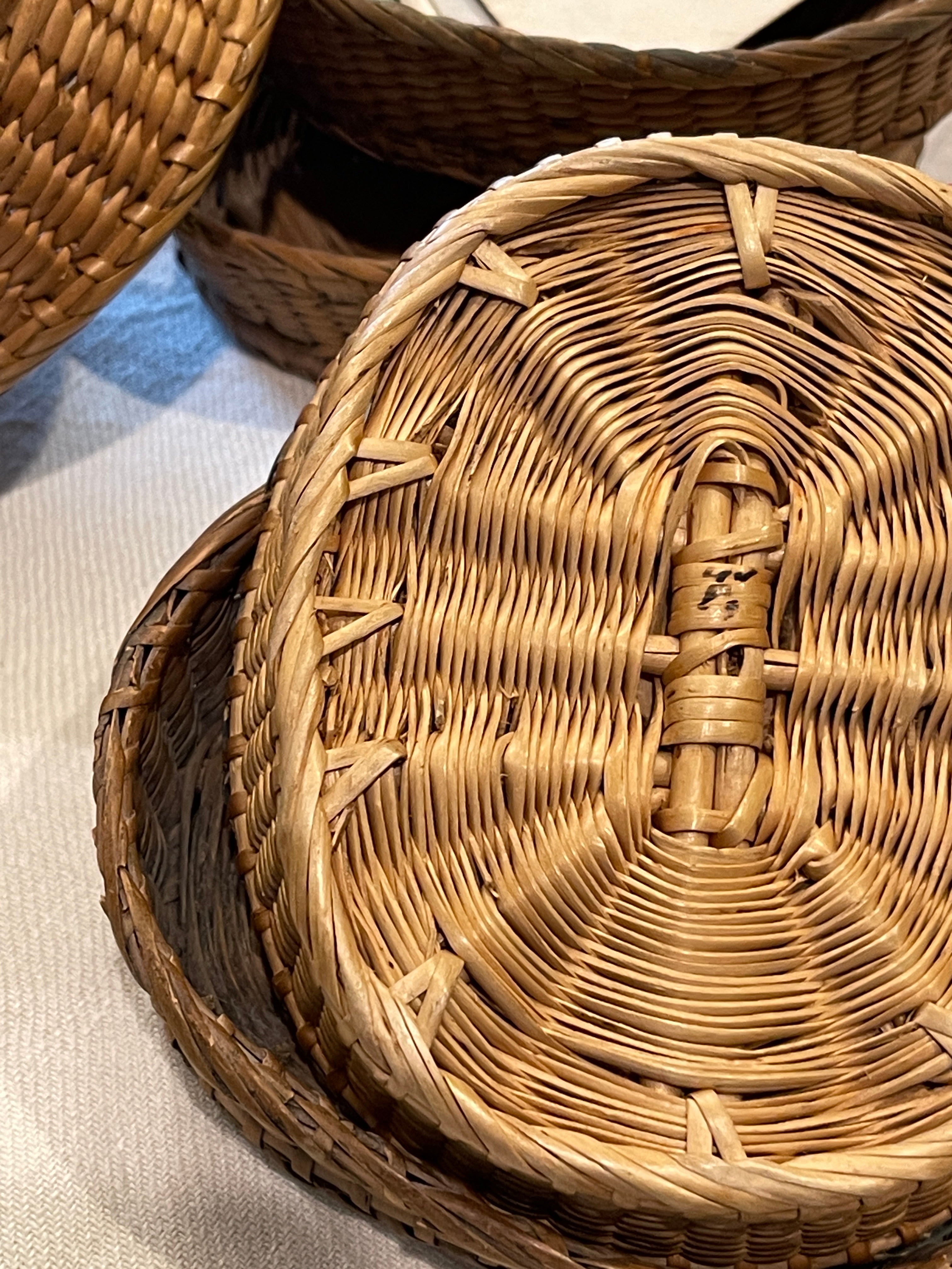 Antique French Bistro Straw Woven Baskets