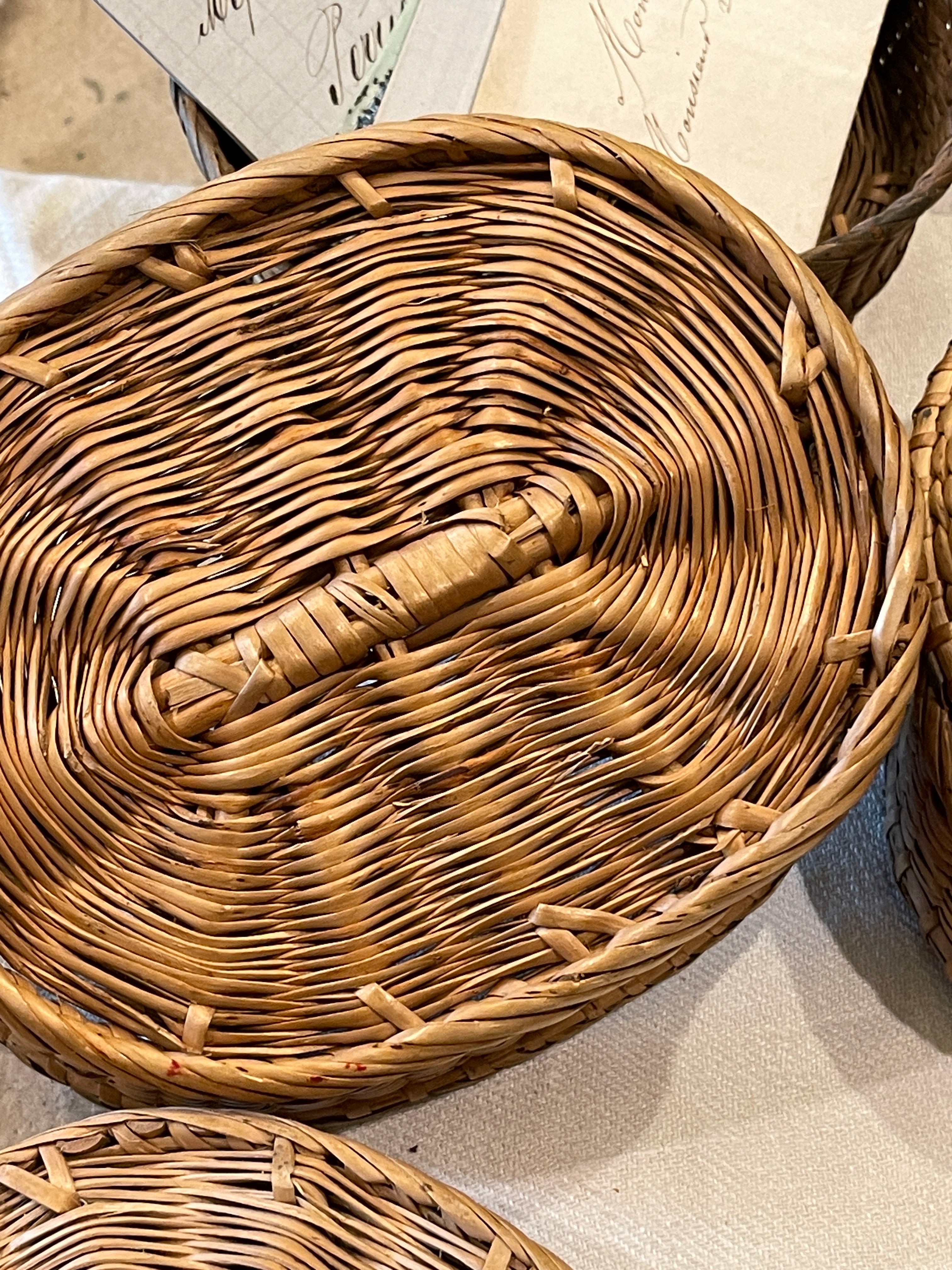 Antique French Bistro Straw Woven Baskets