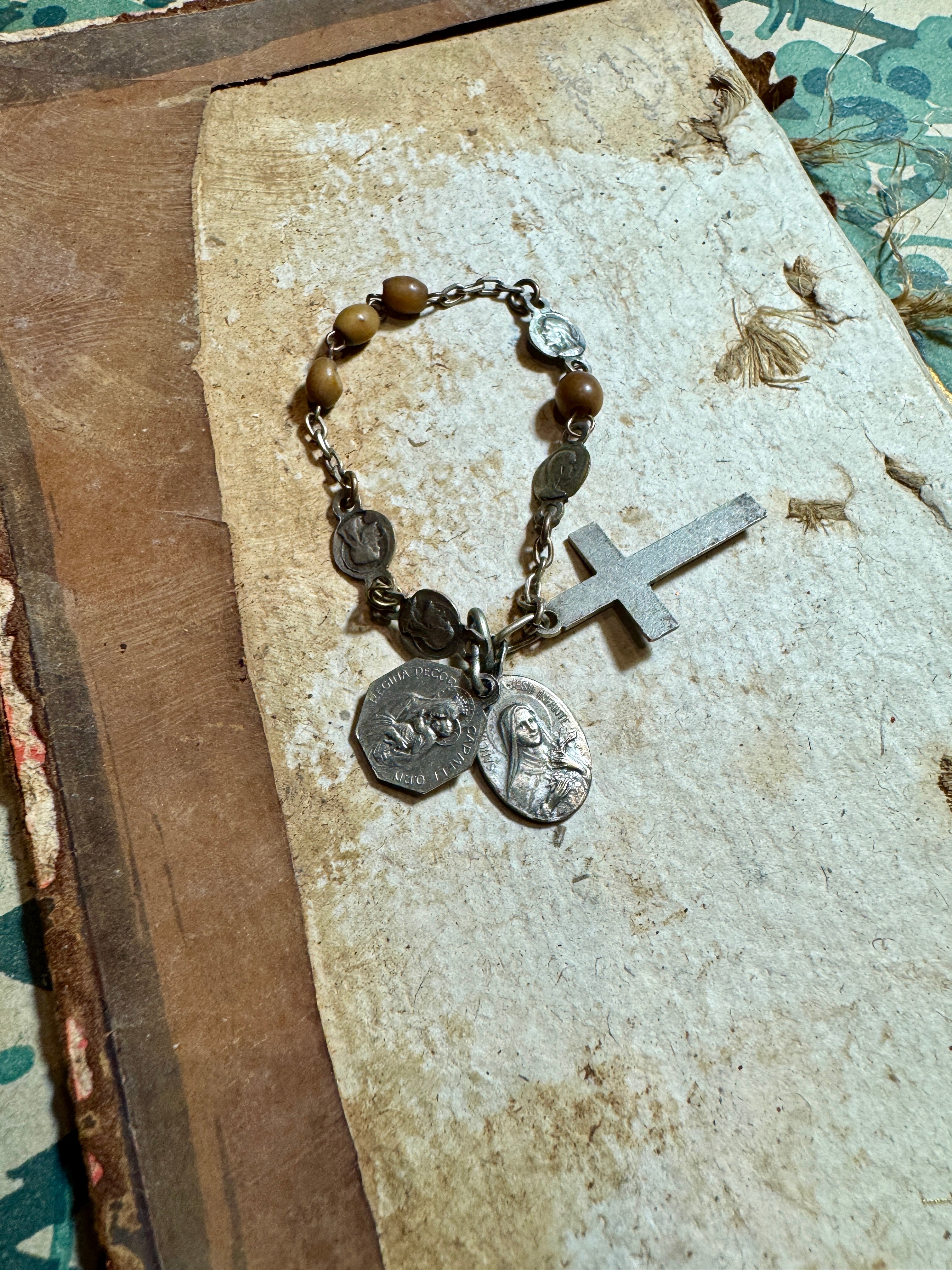 Antique French Rosary Piece with Small Medals - RO8A