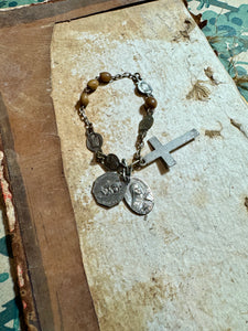 Antique French Rosary Piece with Small Medals - RO8A