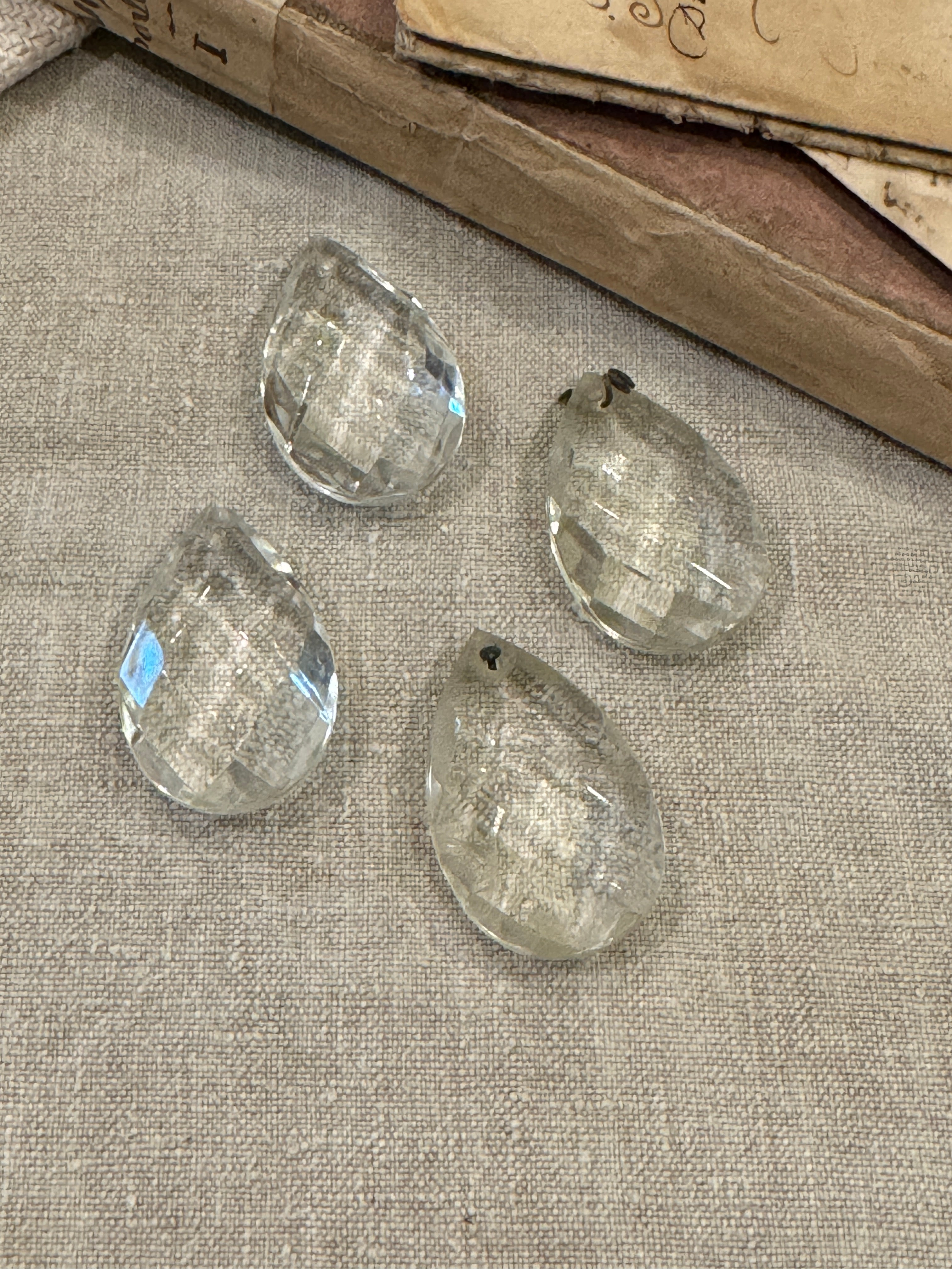 Antique French Crystal Faceted Tear Drop Prisms - Set/3