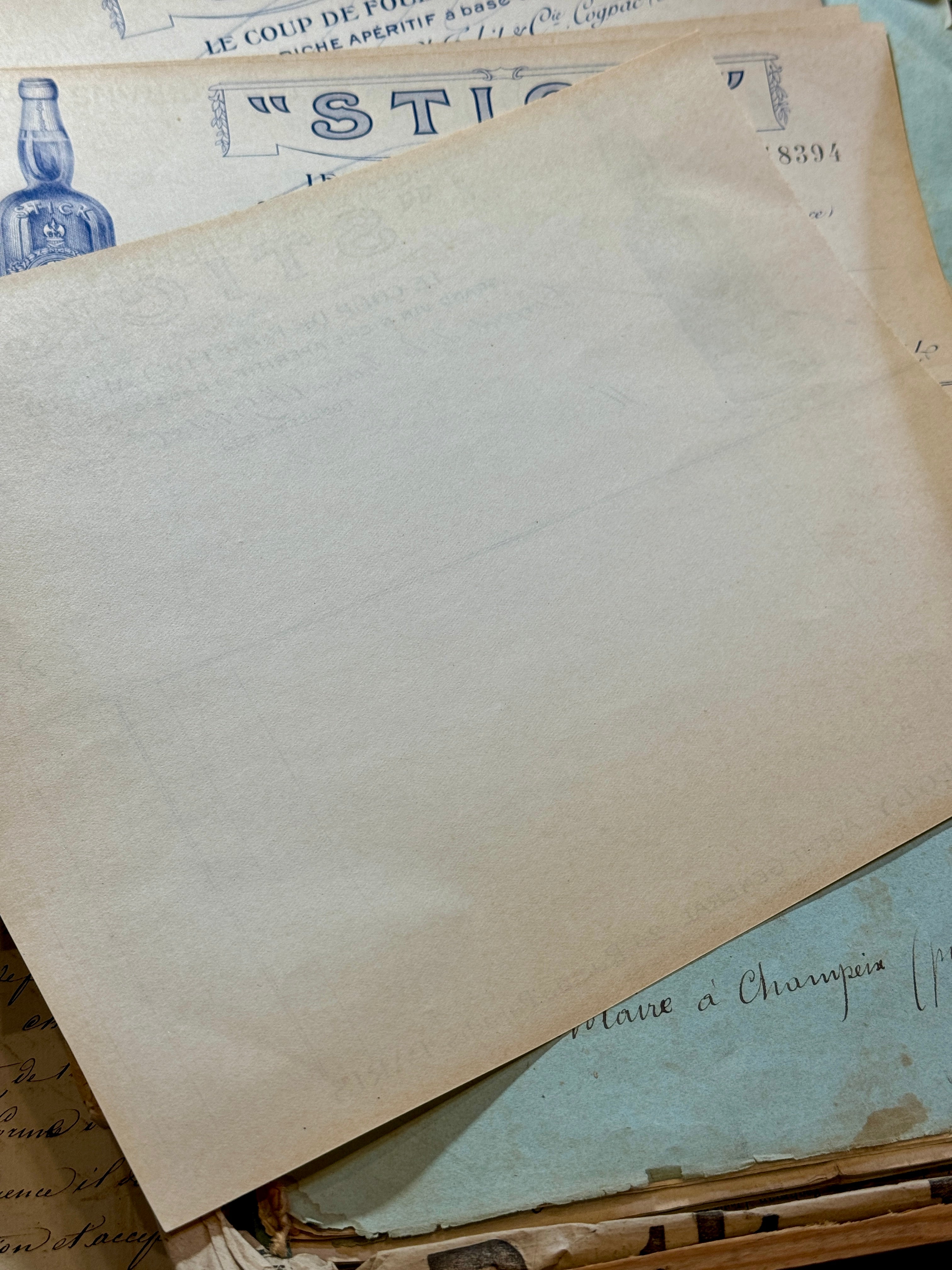 Set/5 Antique French "STICK" Receipts
