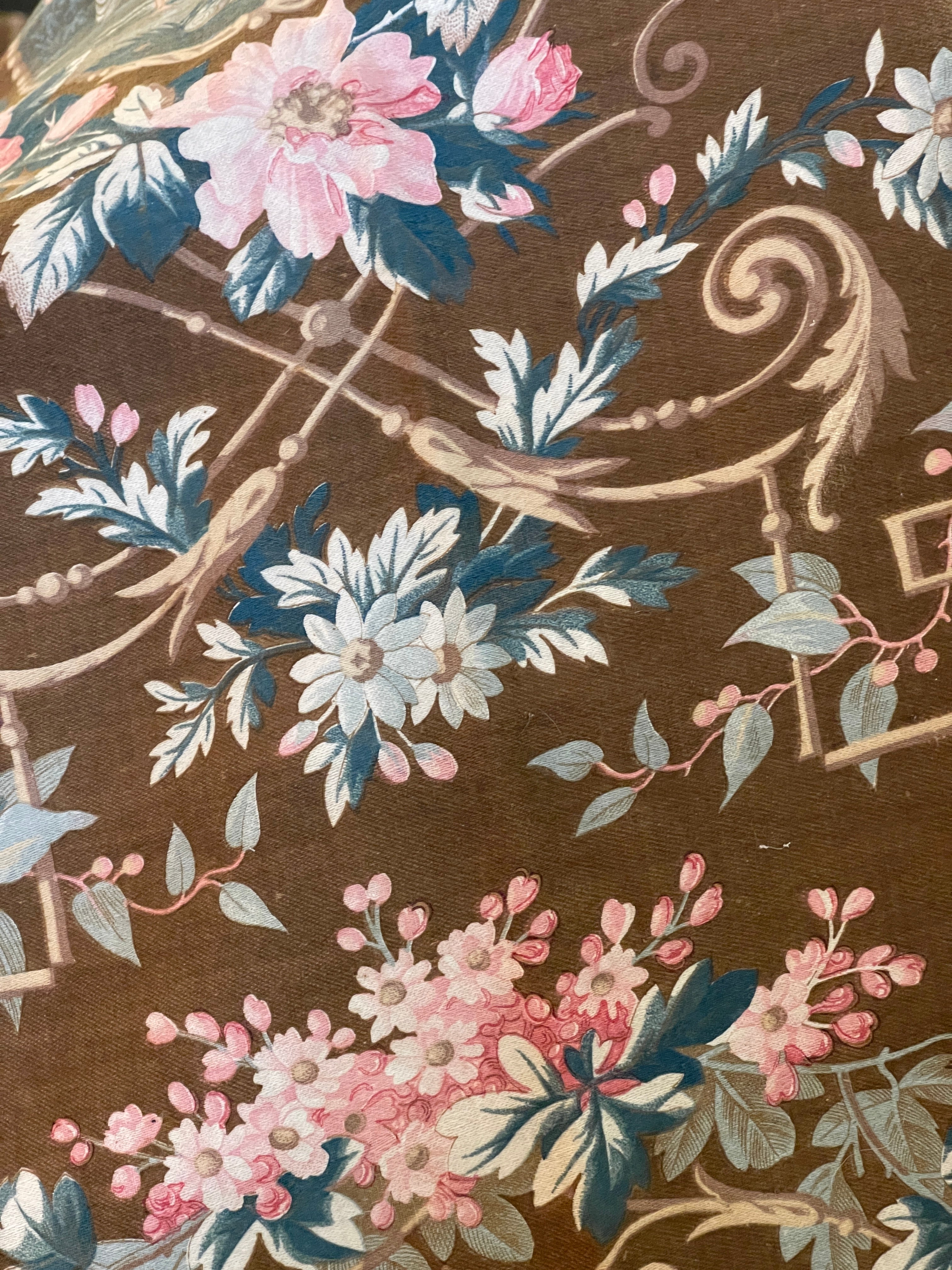 1800's French Storks and Laurel leaf Scroll Fabric