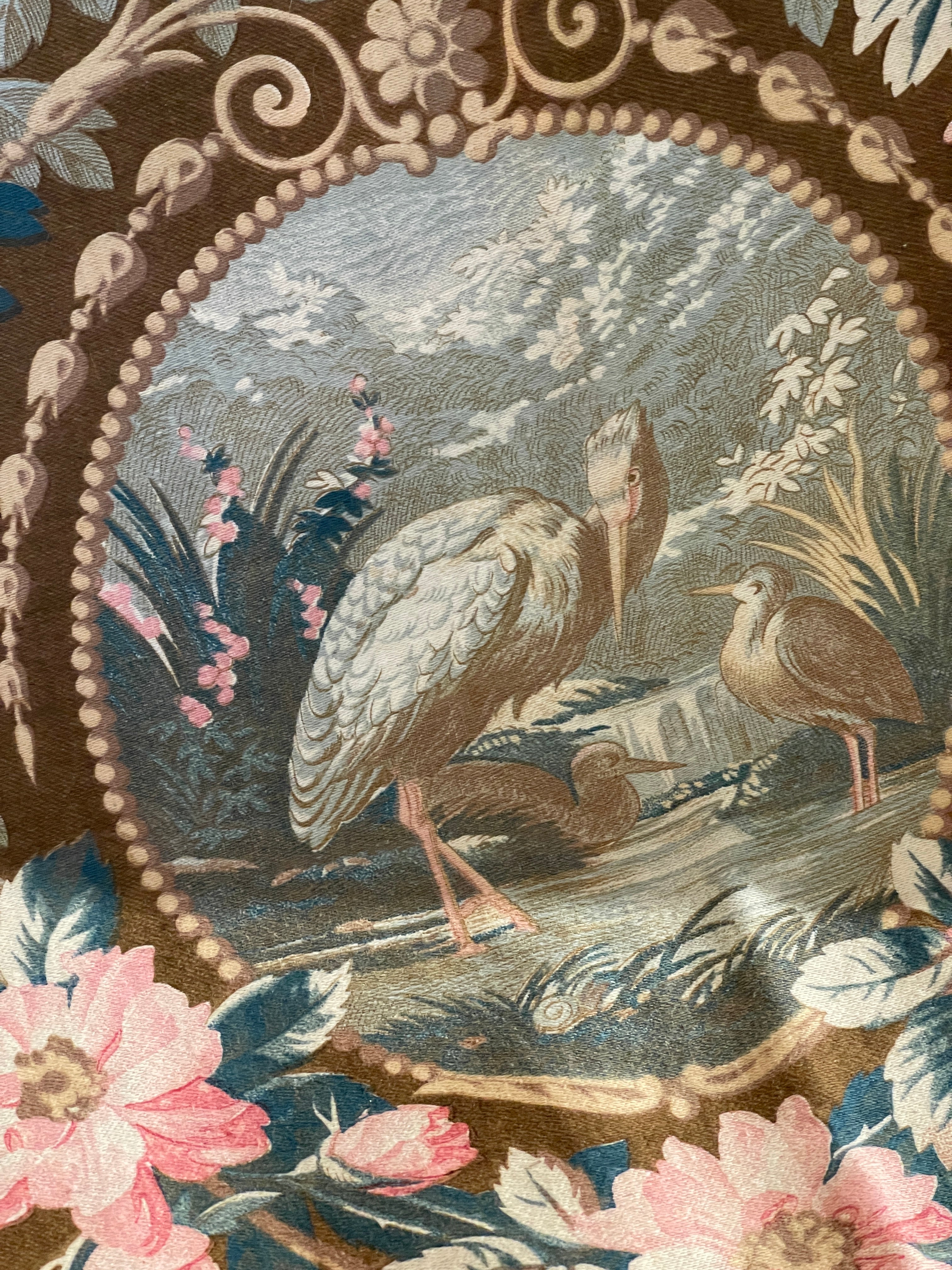 1800's French Storks and Laurel leaf Scroll Fabric