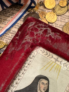 Early 1800s French Religious Icon - STE THERESE in Red Velvet