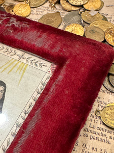 Early 1800s French Religious Icon - STE THERESE in Red Velvet