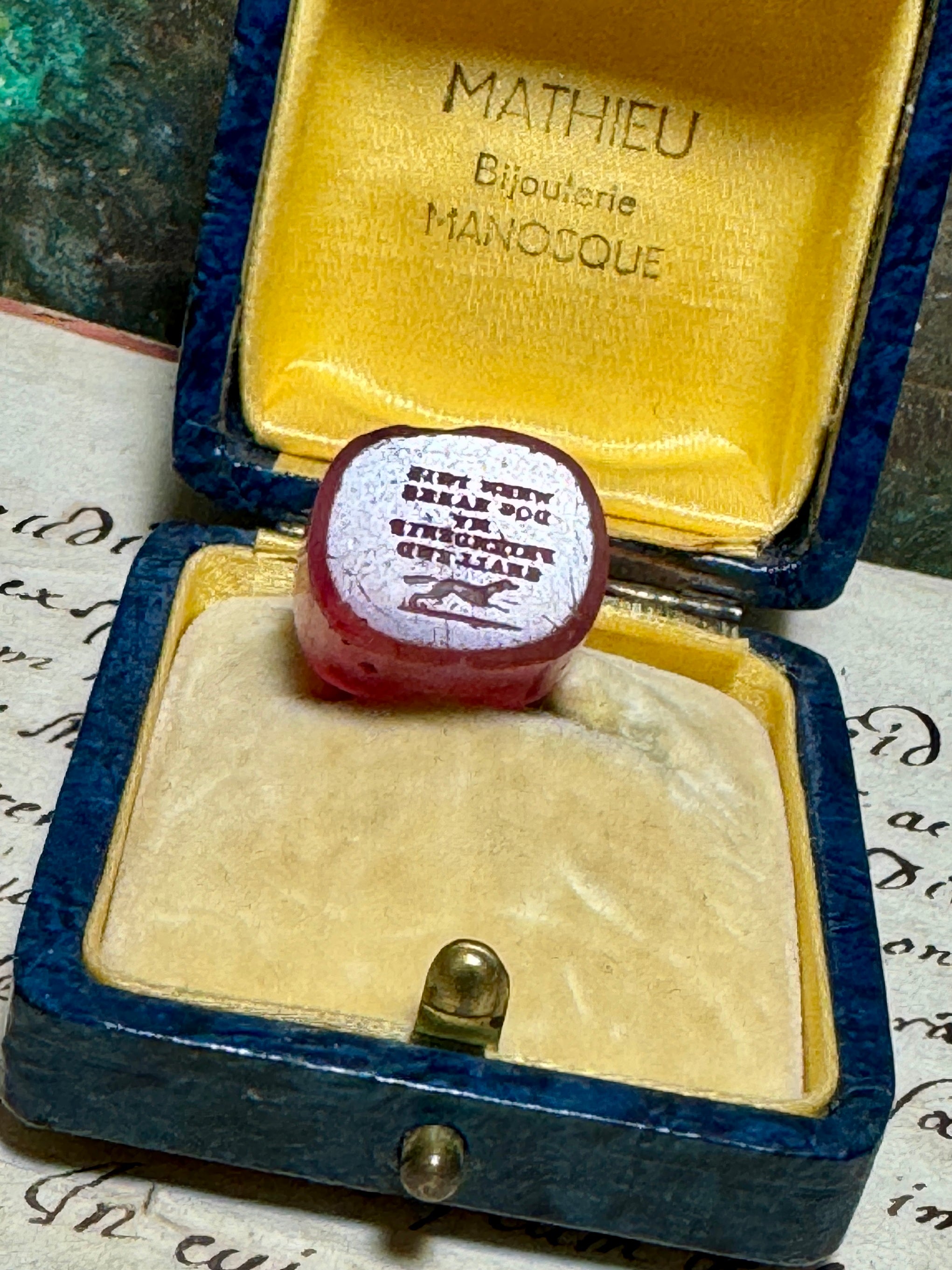 Antique Victorian Pink Glass Intaglio Loose Seal - Tassie