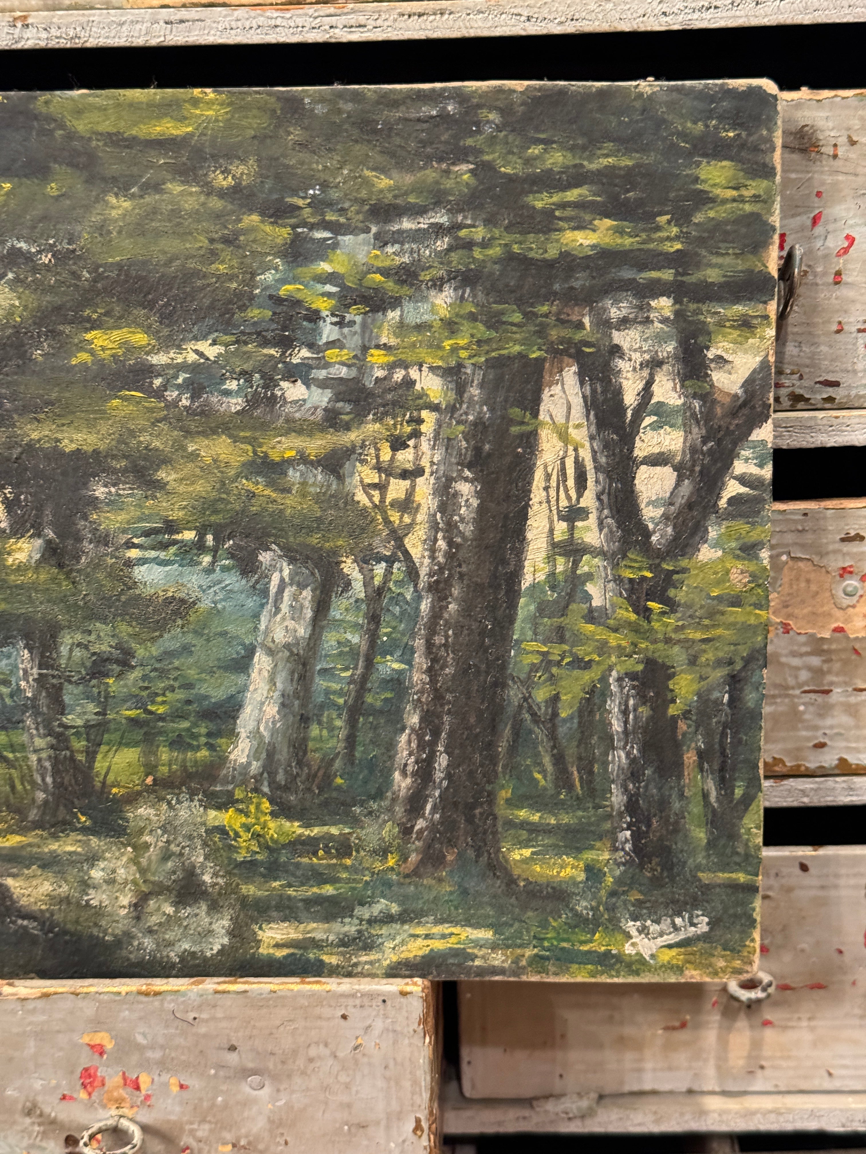 Lovely Antique French Trees in the Forest Painting