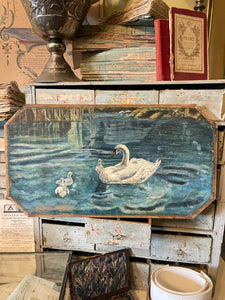 Original Antique French "Swan Lake" Oil Painting