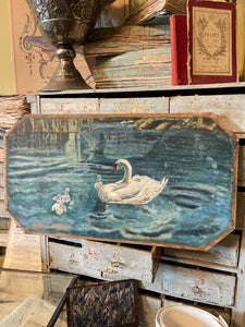 Original Antique French "Swan Lake" Oil Painting