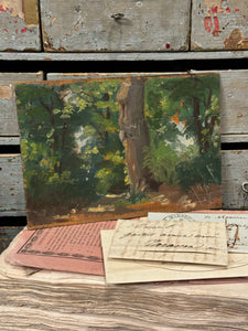 Darling Antique Timeworn French Forest Painting