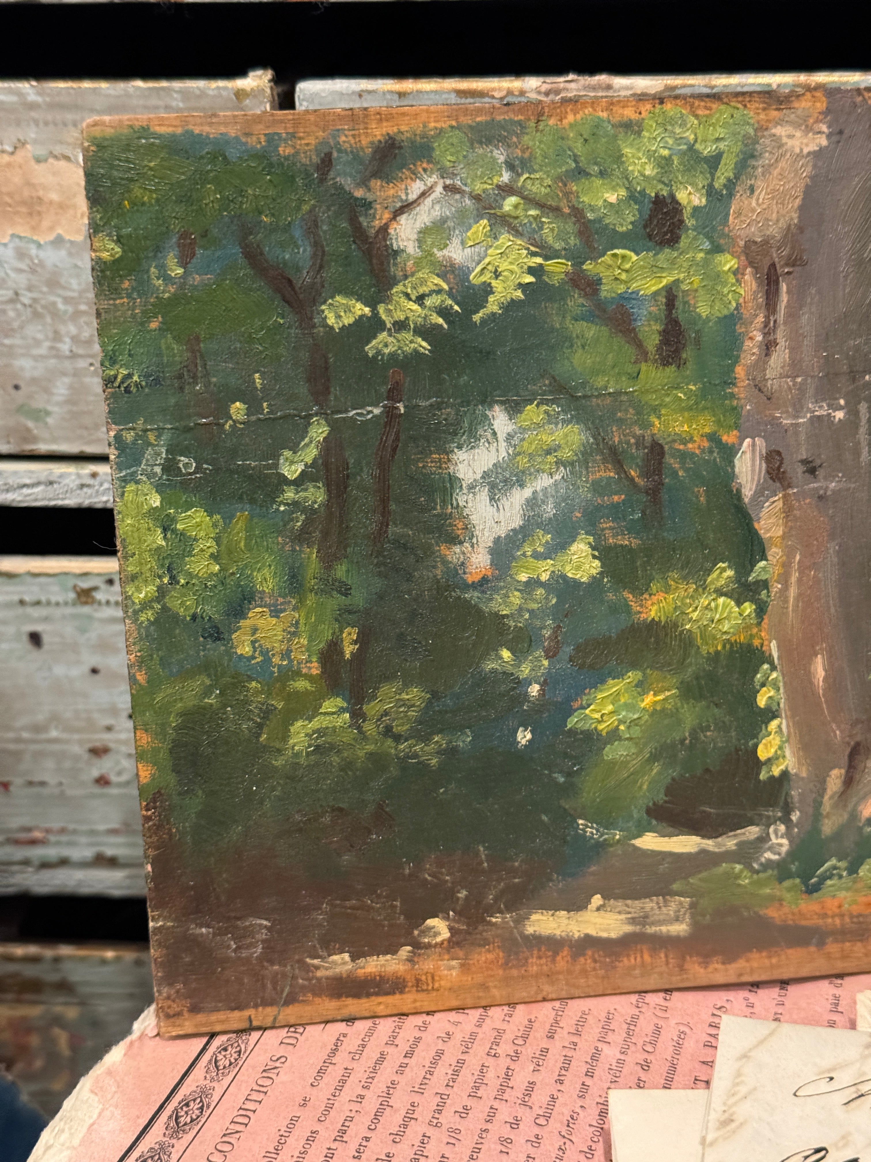 Darling Antique Timeworn French Forest Painting