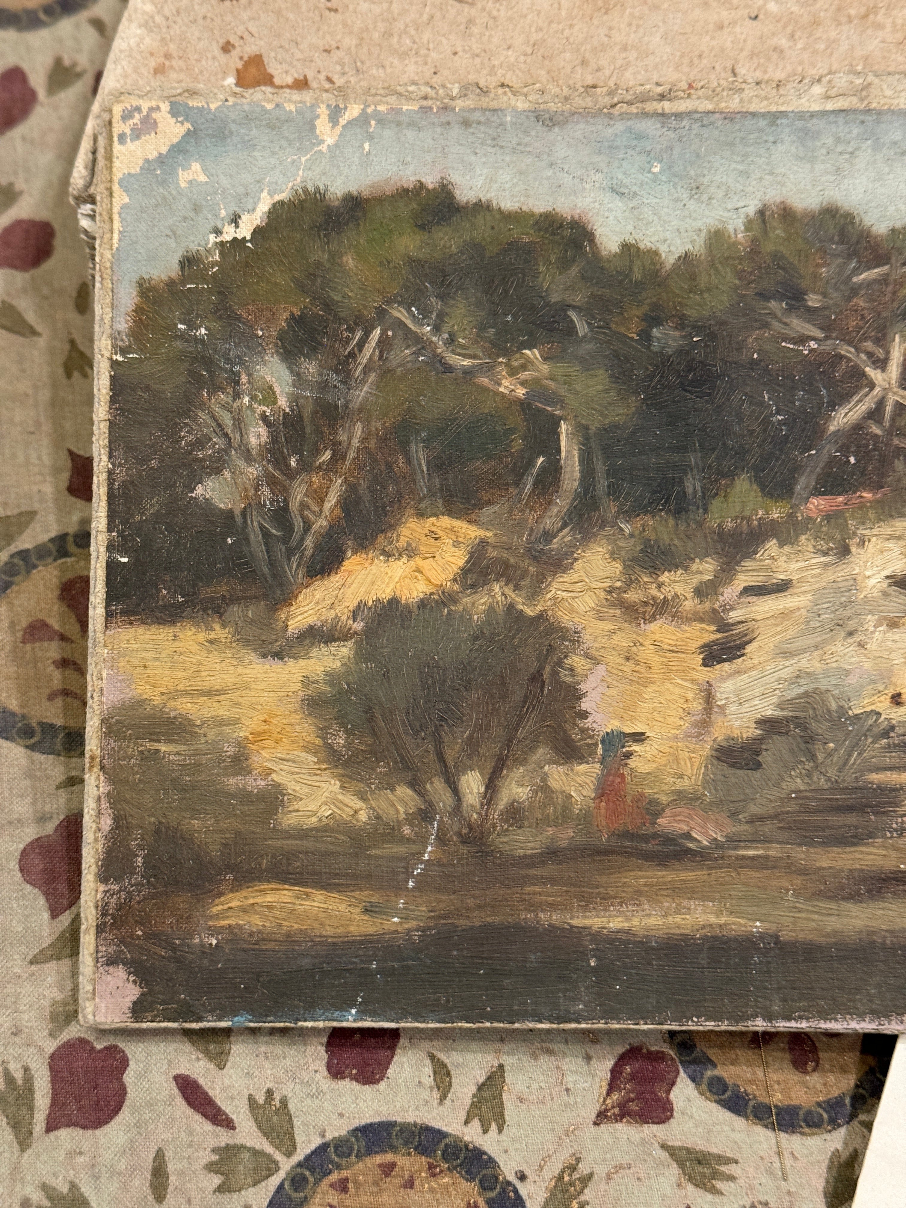 Antique Timeworn French Landscape Painting