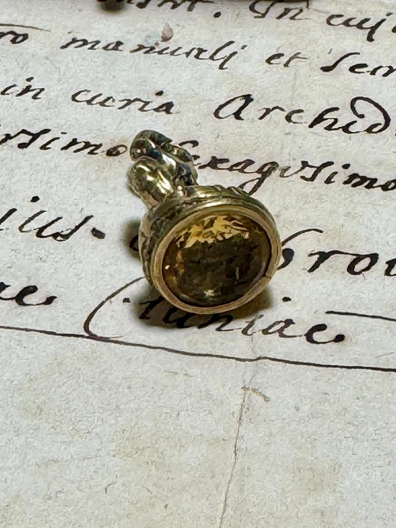 Anitque 1800s Georgian Citrine Motto Intaglio Seal - UNITY
