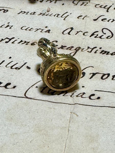 Anitque 1800s Georgian Citrine Motto Intaglio Seal - UNITY