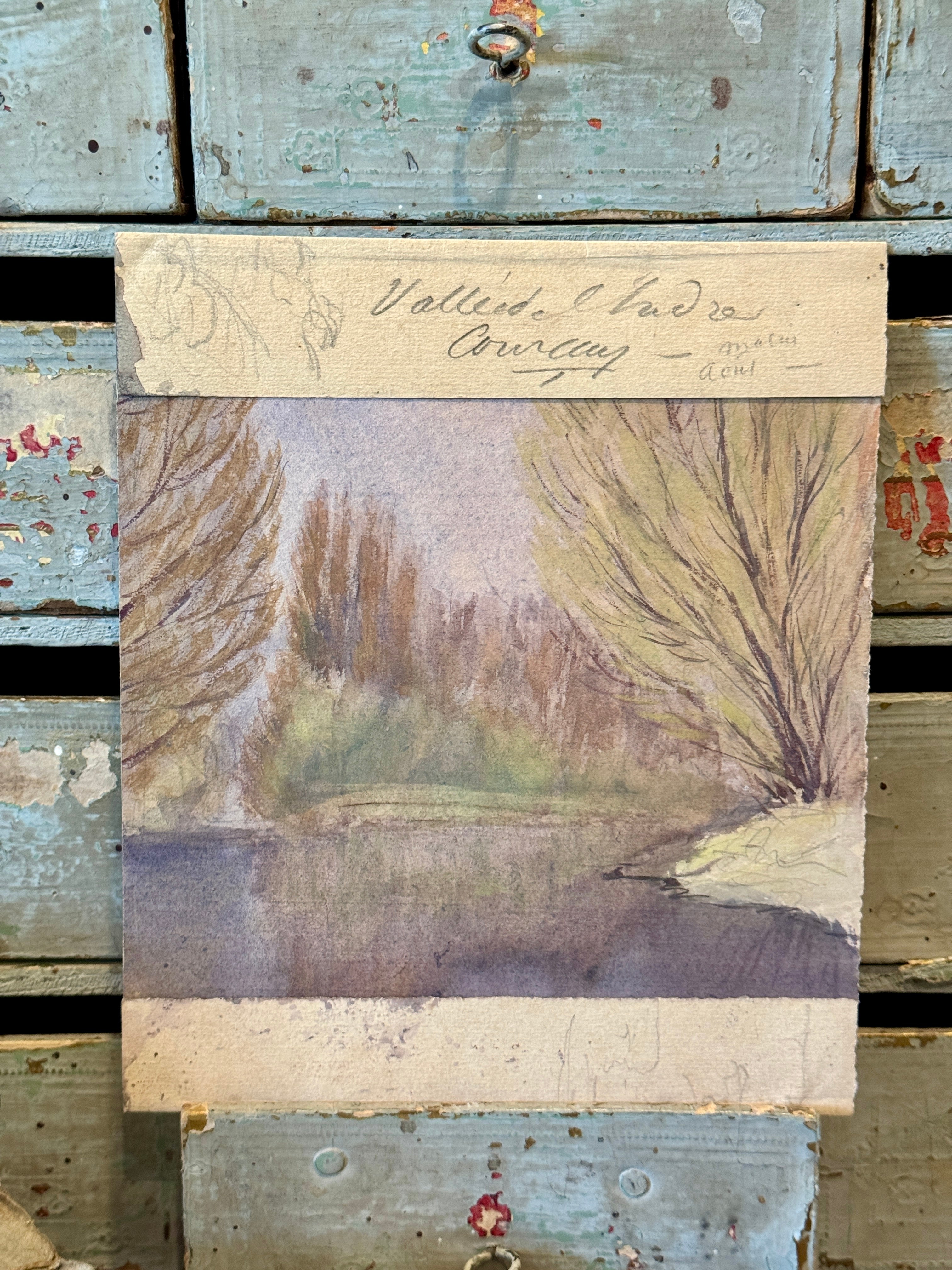 Antique Original 1800s Double-Sided French Watercolor