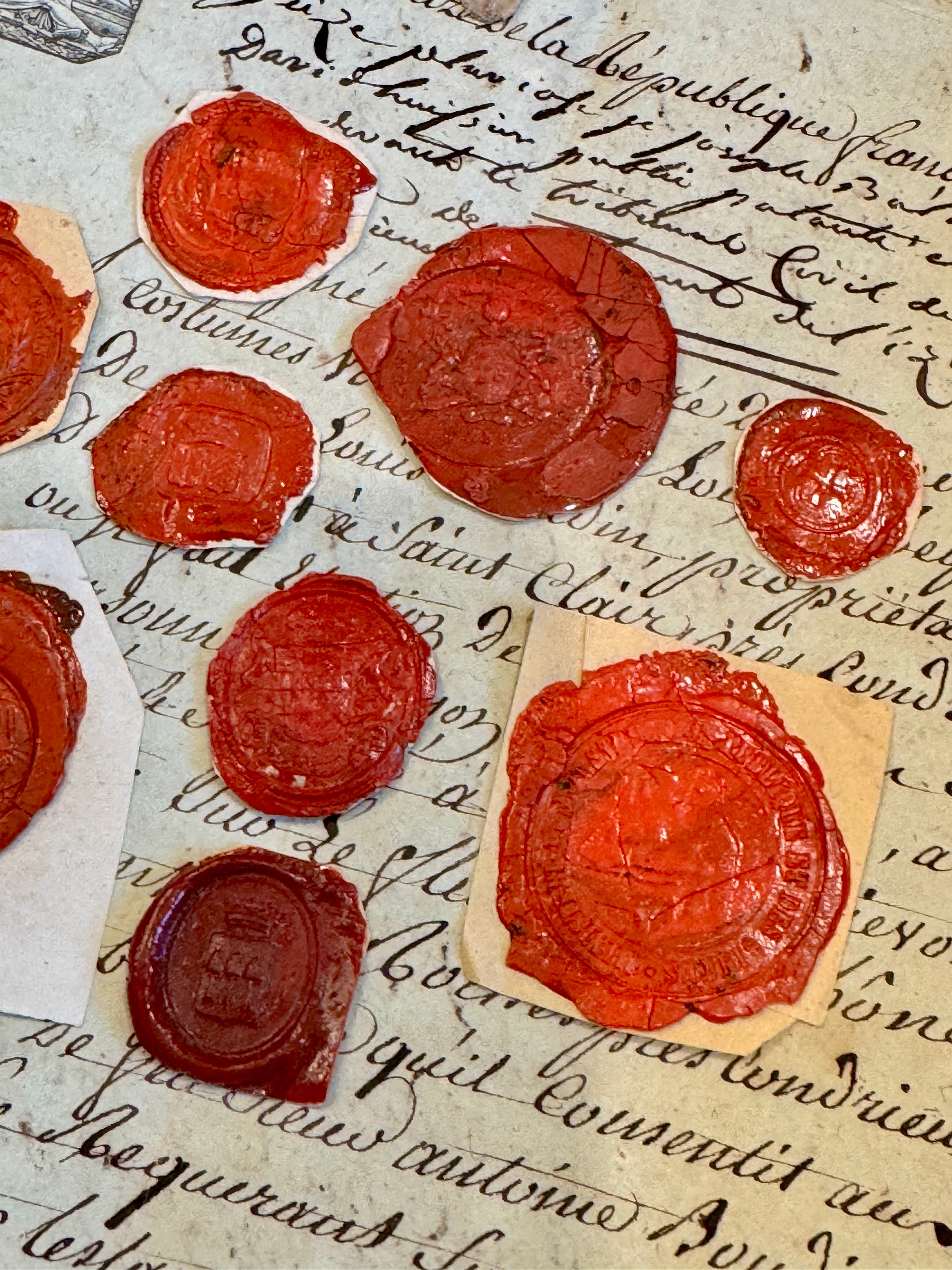 Large French 1700s - 1800s Wax Seal Collection - Red A3