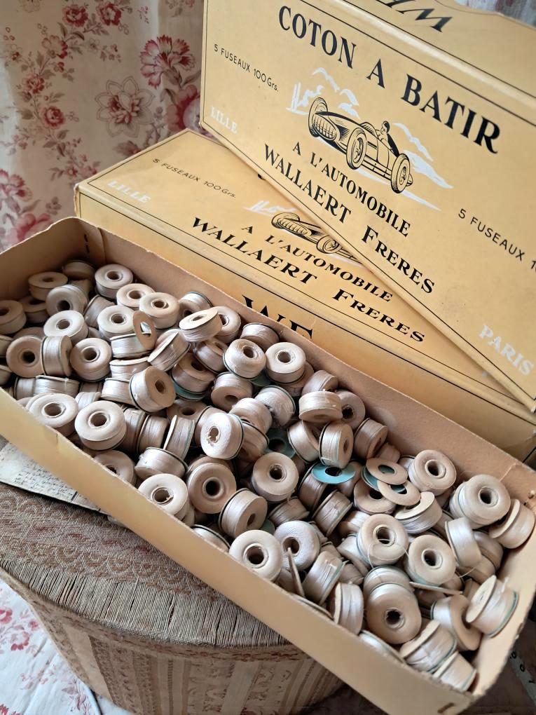 Antique French White "Coton à bâtir" in Sets/5