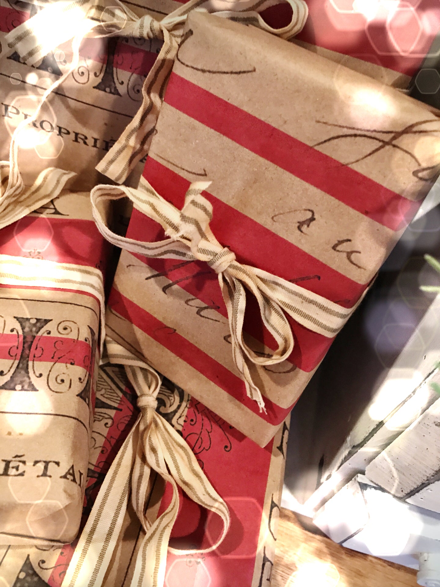 French Receipt Red Stripe "Grain Sack" LOOK - Wrapping Paper - Table Runner