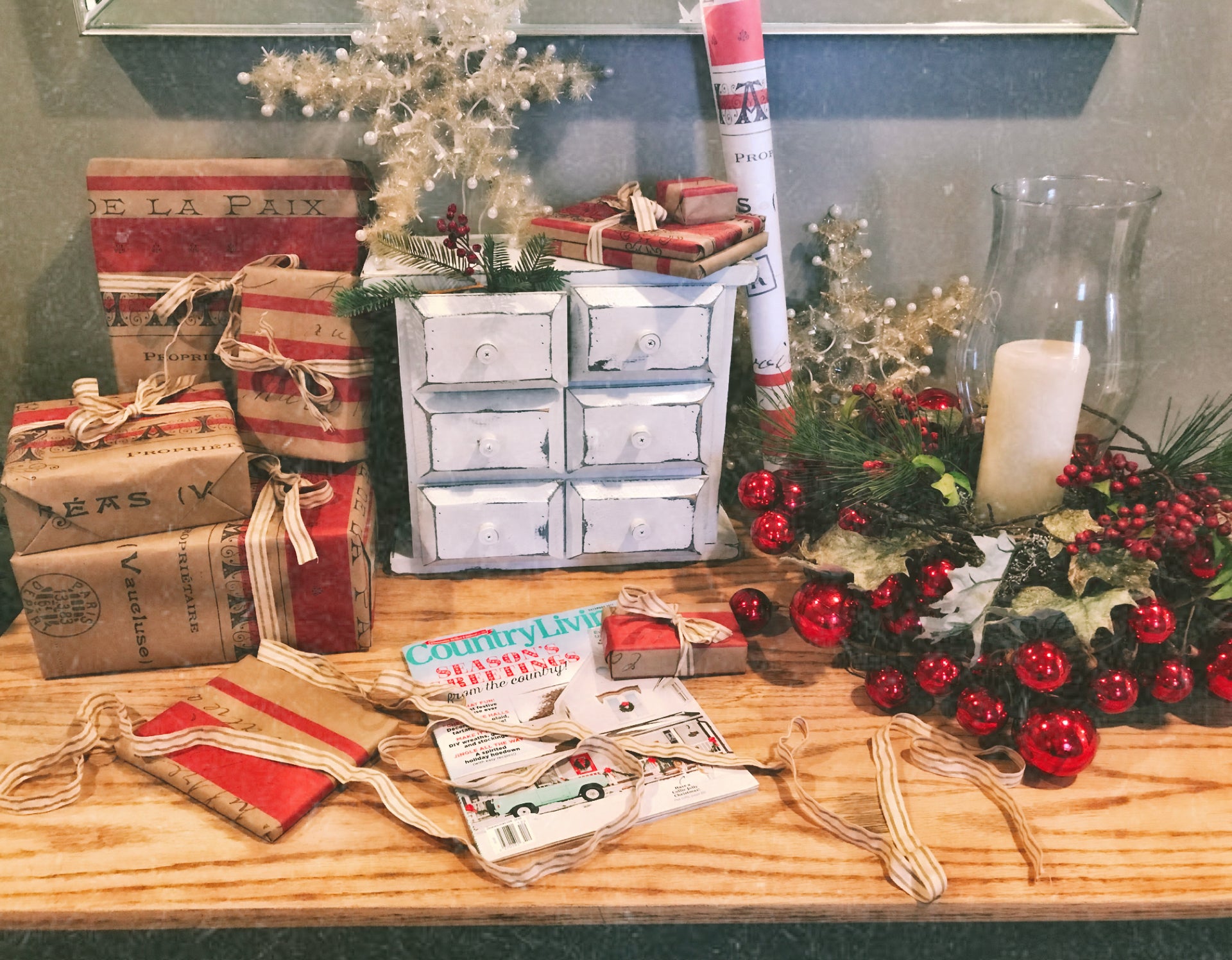 French Receipt Red Stripe "Grain Sack" LOOK - Wrapping Paper - Table Runner