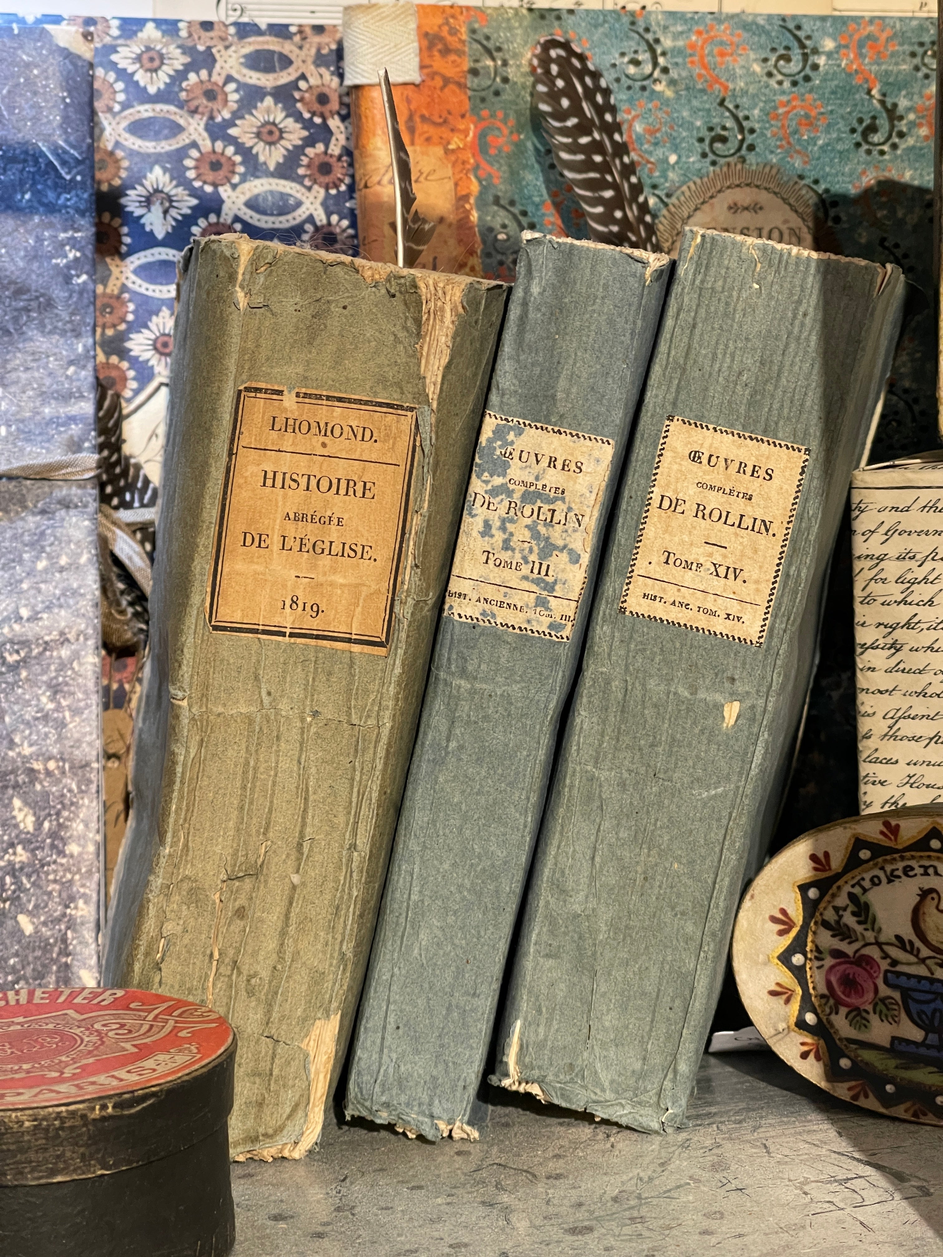 Antique 1800's BLUE French Deckled Edge Books