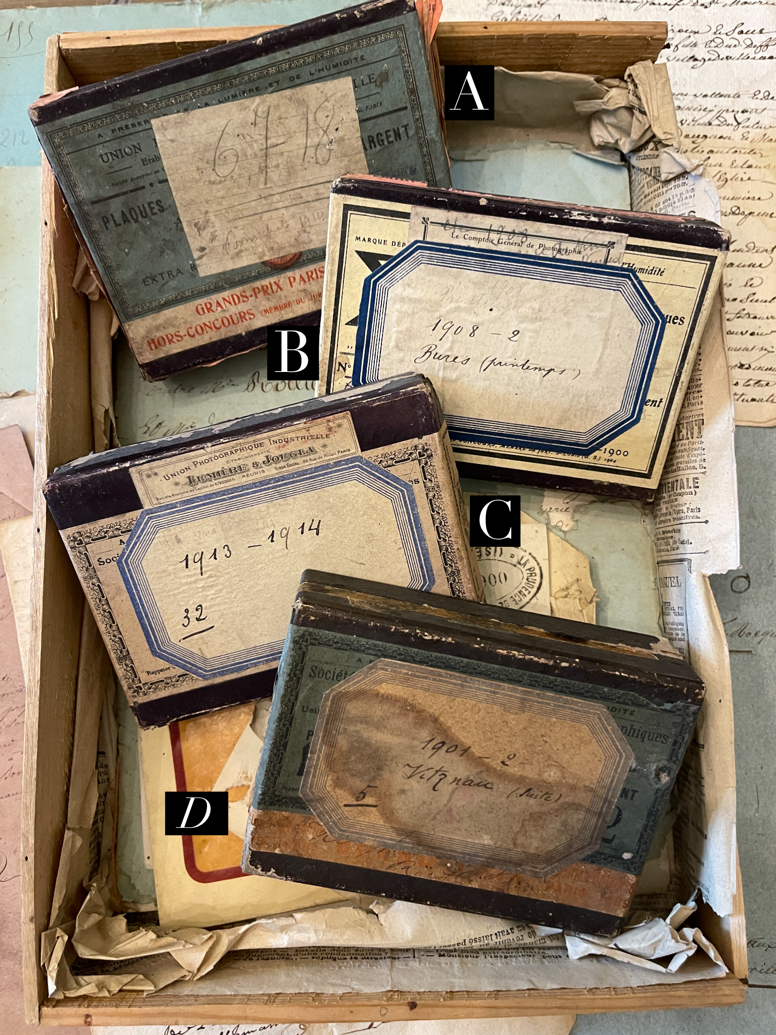 Original Antique French Paper Boxes - Set G