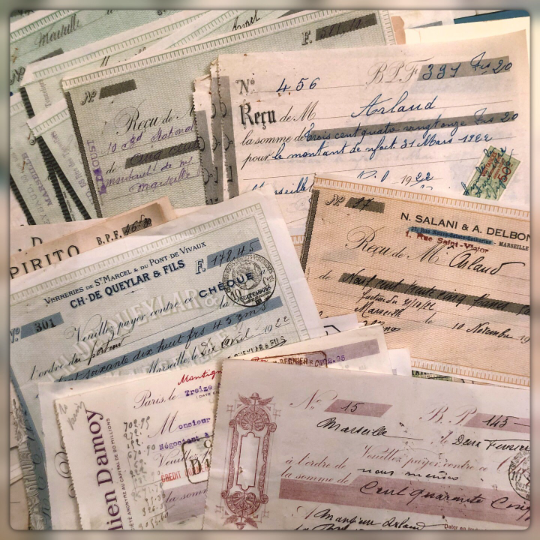 Set of 5 Assorted Antique French Receipts