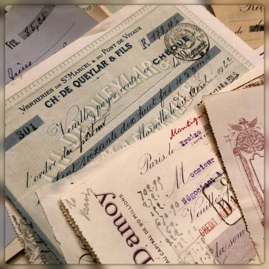 Set of 5 Assorted Antique French Receipts
