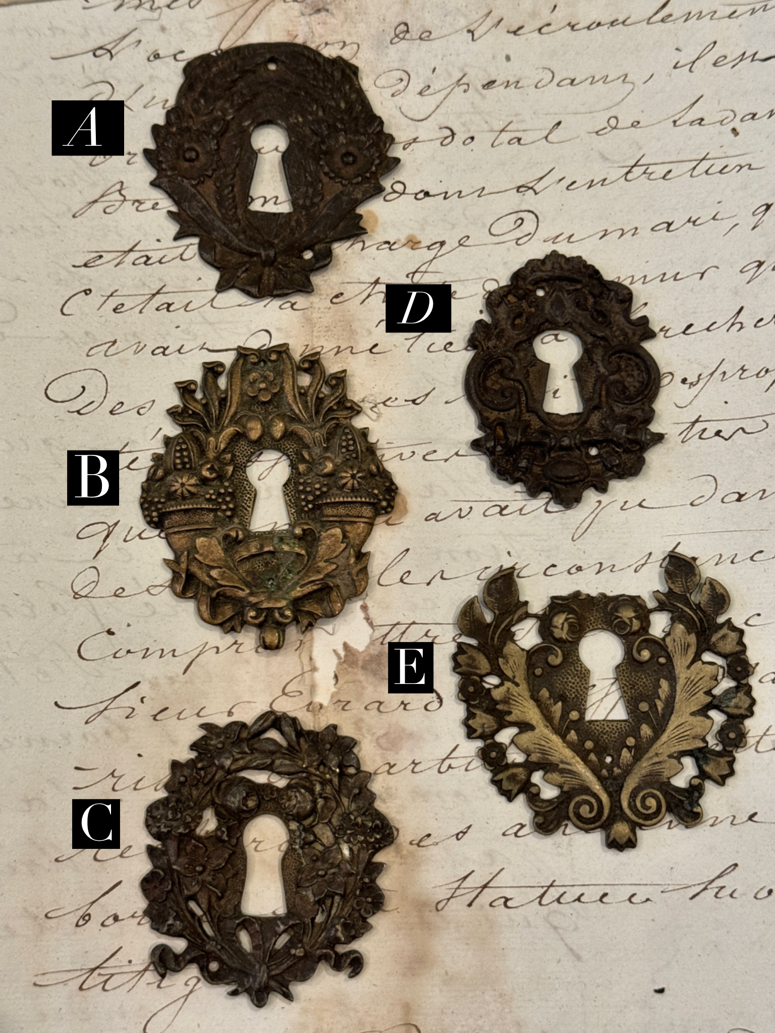 19th Century French Escutcheon Keyhole Covers - H